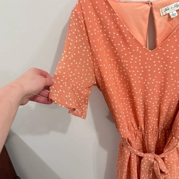 NWOT She & Sky Pink Polka Dot Short Sleeve Romper Size Large - Picture 7 of 8
